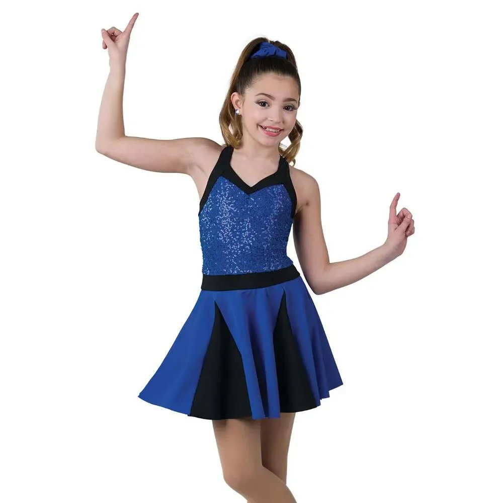 Pre-Owned Dance Costume AWCT 24267 Large Child Blue Dress Jazz Sequin